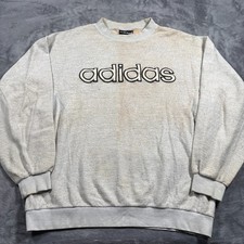 Vintage Adidas Sweatshirt Mens Large Gray Spellout Embroidered Knit Outerwear