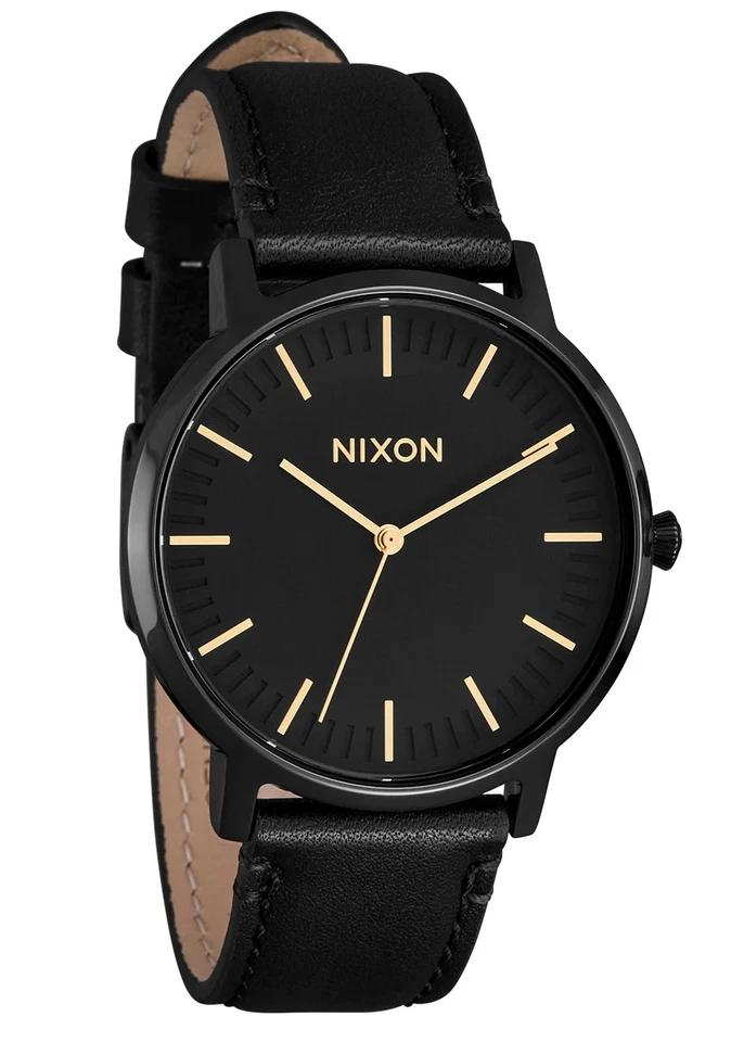 Reloj Nixon F1012 Unisex Todo Negro/Dorado Porter Correa Cuero 40 mm Foto 2 de 4