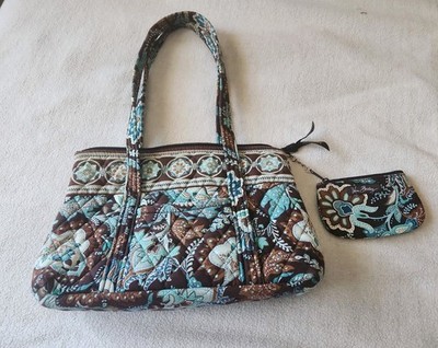 Lot of 2 Vera Bradley Java Blue Villager Tote plus coin purse