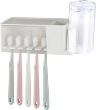5 Slots Wall Mount Toothbrush Holder with Cover, Self Adhesive Toothbrush
