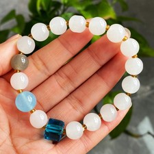 10-11.3mm Natural hetian White Jade Gemstone Beads Bracelet