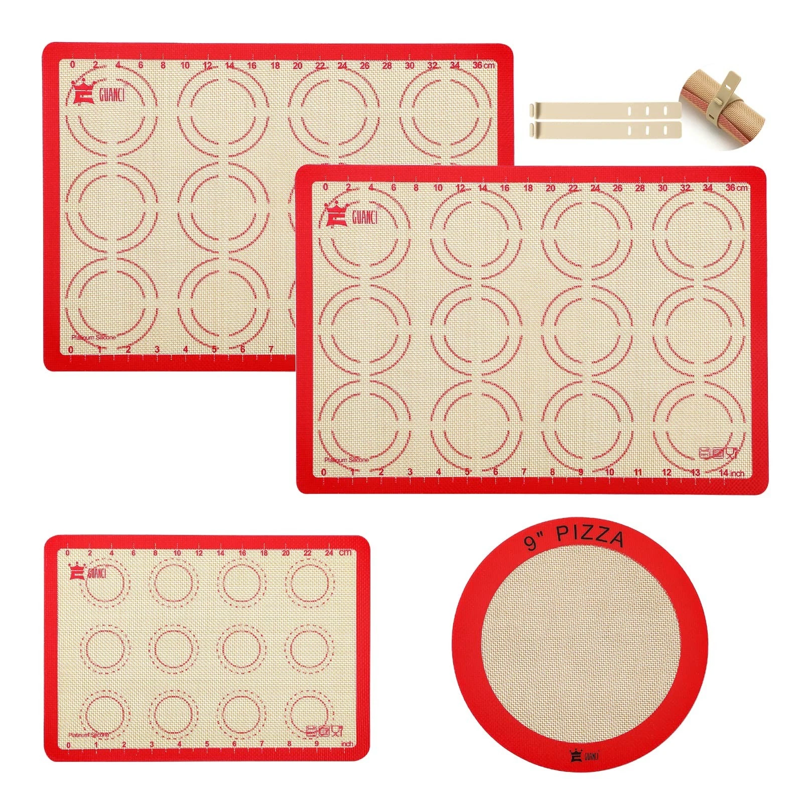 Silicone Baking Mat Set of 4, GUANCI Grade Food Baking mats Non-Stick Reusabl...