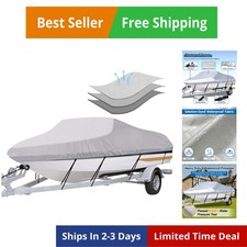 Trailerable Boat Cover- 17'-19' Heavy Duty Waterproof Tarp Covers with Storag...