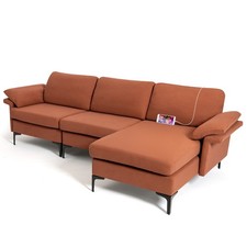 Modern Modular L-shaped Sectional Sofa Couch w/ 2 USB Ports Chaise Lounge Red