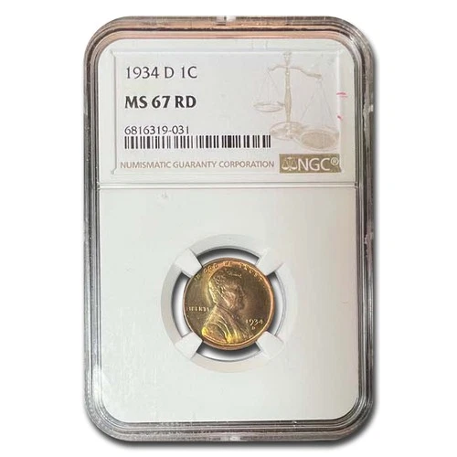 1934-D Lincoln Cent MS-67 NGC (Red)