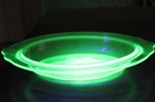Vintage Uranium Green Vaseline Glass Oval Depression Era Serving Dish UV GLOW