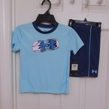 NWT 2pc Under Armour Stream Blue Baseball Shirt Shorts Set sz 4t