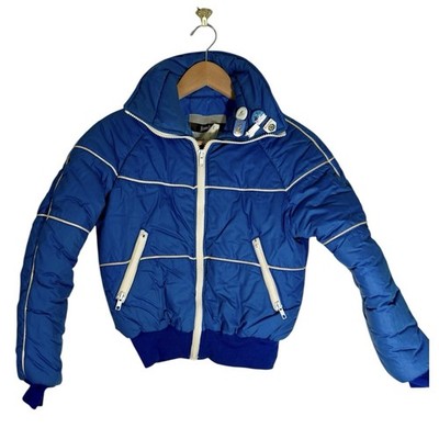 Vintage 70s Neiman Marcus Blue Ski Puffer Jacket Pins Catamount Bromley Kids Sm