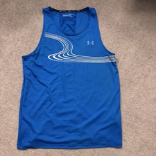 Under Armour Shirt Mens Medium Blue Heat Tank Top Fitted Active Lightweight