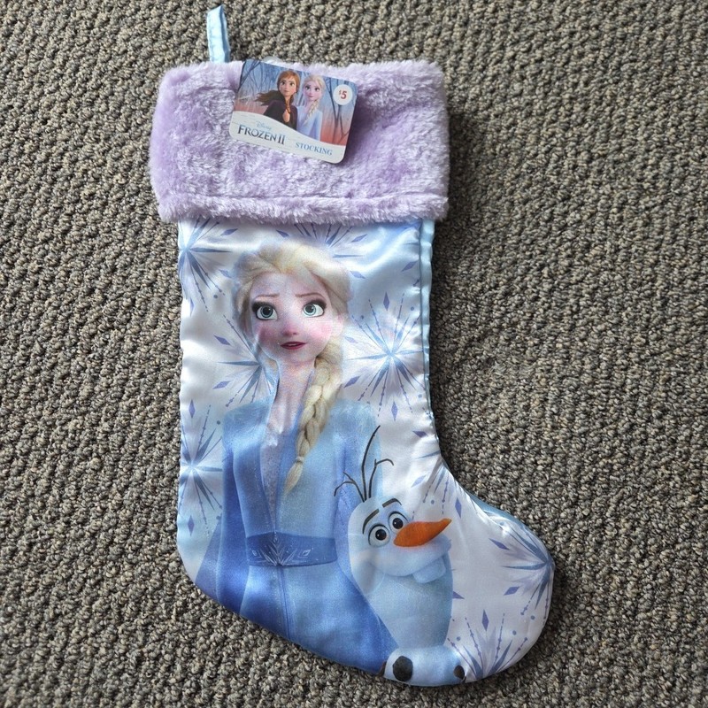 Disney Frozen II Satin Stocking 16” Kids Elsa Olaf Fur Purple Christmas 