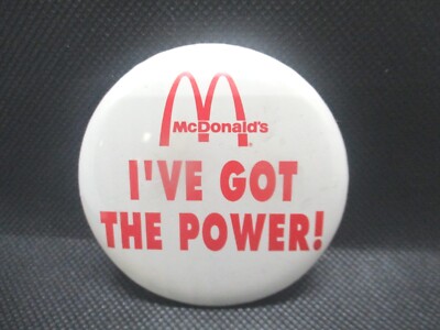 Vintage McDonalds 2-1/2'' Red/White I've Got the Power Button Pin 