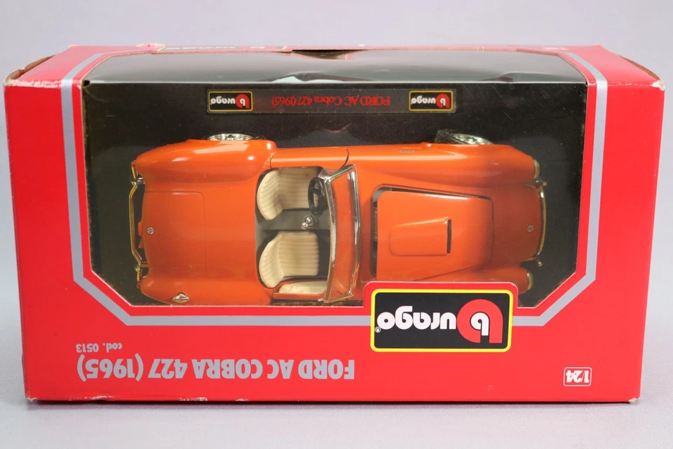 LK266 BURAGO 0513 1/24 1:24 Voiture Ford AC Cobra 427 cabriolet 1965 orange - Photo 3/4