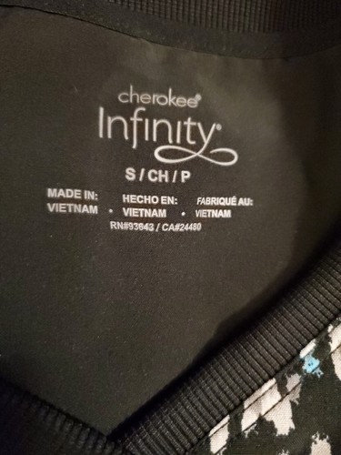Cherokee/Infinity Scrub Top Size S-Black/Pastel-Chest 20.5"/L 26.5" - Picture 3 of 5
