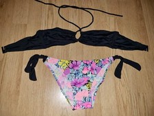 Gorgeous black Multi-coloured bikini top bottom set Size 10 12