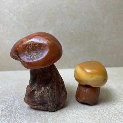 Genuine Baltic Amber Figurine Mushrooms Butterscotch Egg yolk Honey Vintage