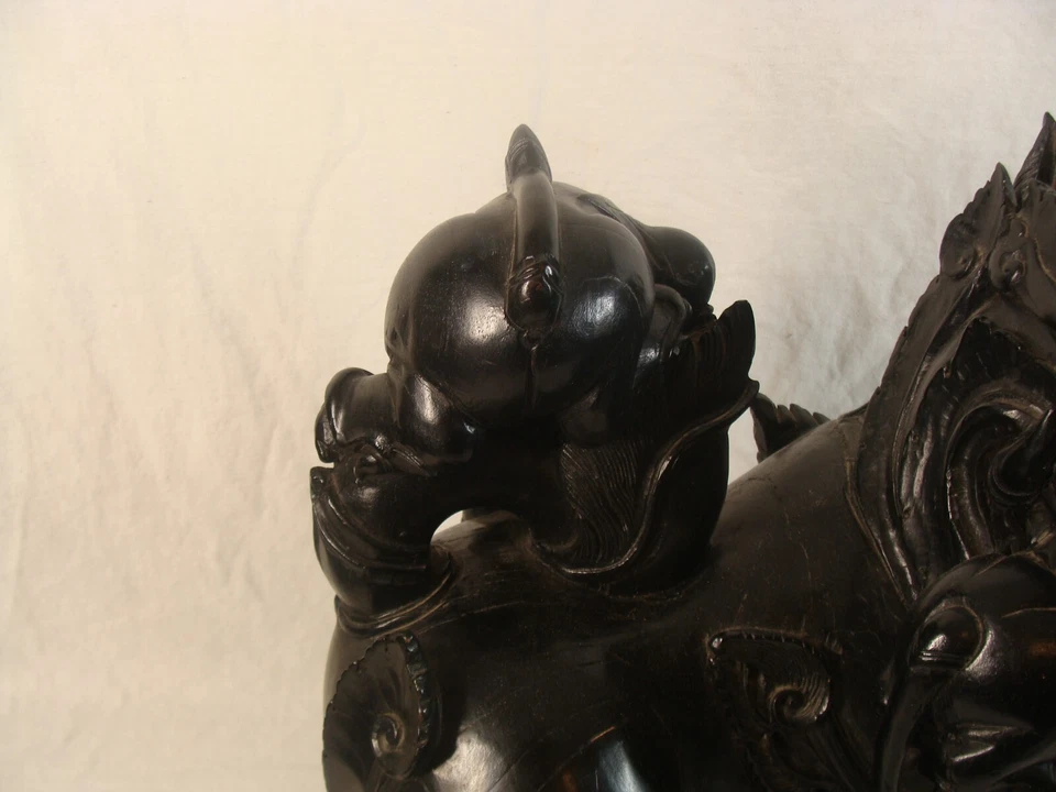 Antique Chinese Carved Wood Foo Dog - Image 3 of 4