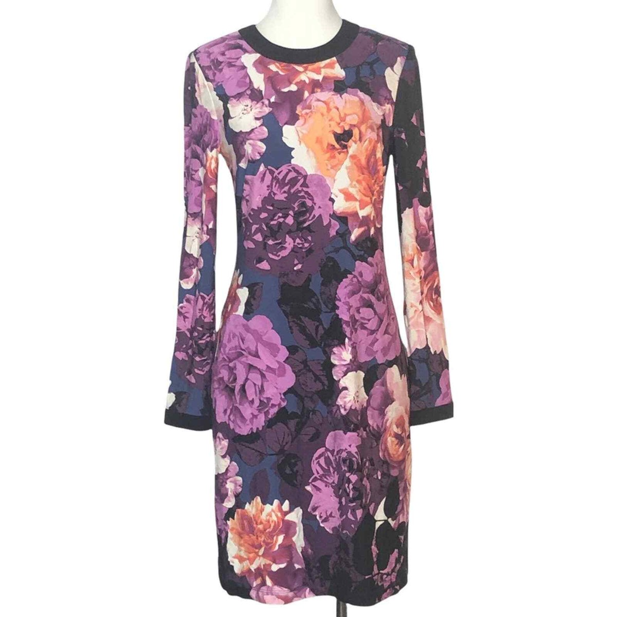 eliza j purple floral dress Eliza J Dress Women Size 6 Purple Blue Floral Fit Flare Belted Watercolor Garden