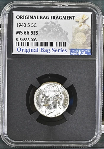 1943 S Jefferson Nickel NGC MS-66 5FS Original Bag Series Relic Label 3003