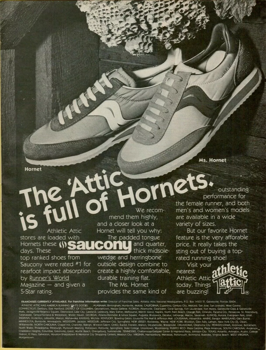 1979 Saucony Ms Hornet Top Running Shoe Training Flat Vintage Print Ad