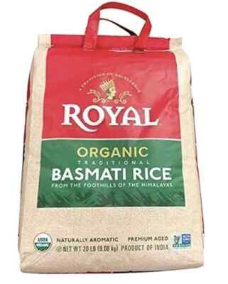 Organic Royal Traditional Basmati Rice 20 Lb