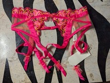 For Love Lemons Graphic Hearts Garter Belt Size S NWT, Bright Hot Pink