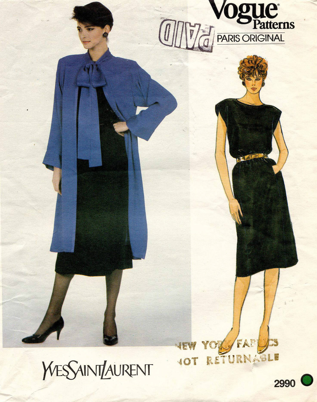 Giacca gonna Misses' anni '80 VOGUE modello top Yves Saint Laurent 2990 taglia 14