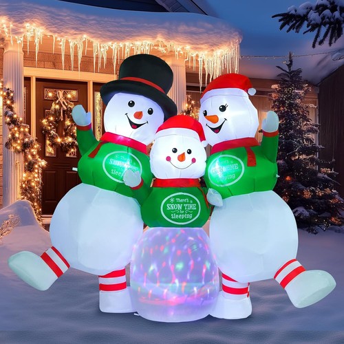 2M Aufblasbare Weihnachtsfiguren Schneemann Familie Rotierendes LED-Licht - 第 1/7 張圖片