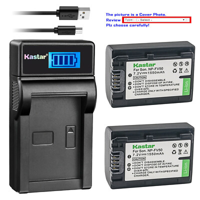 Kastar Battery LCD Charger for Sony NP-FV50 & Sony FDR-AX33 FDR-AX53 NEX-VG10