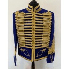 Military Uniform Blue Napoleonic Hussar Jacket Tunic Pelisse Jimi Hendrix Men's