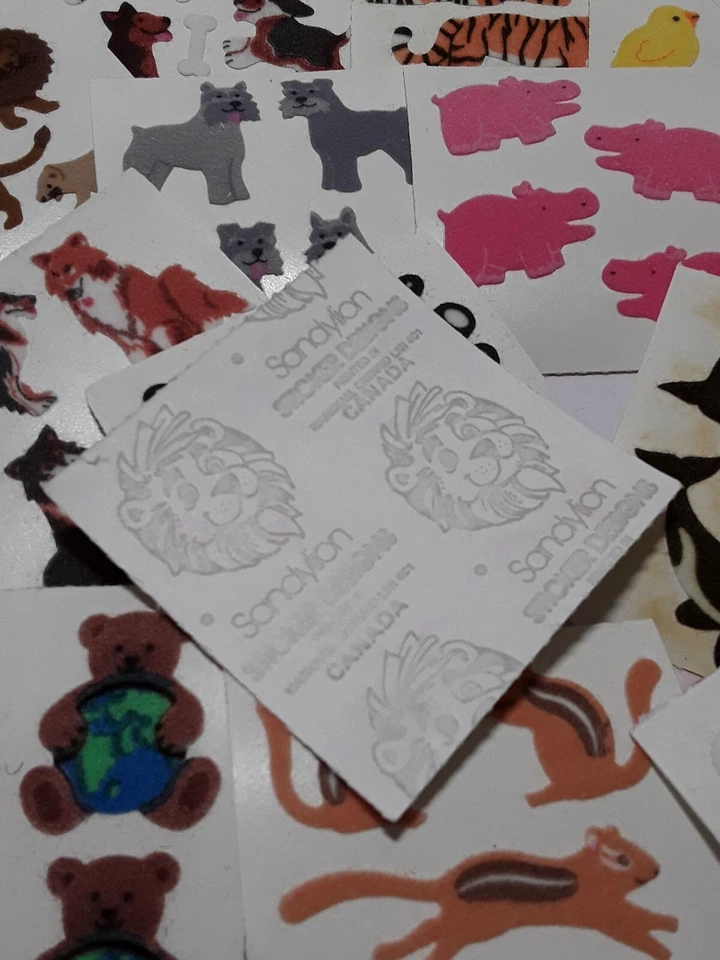 💕Sandylion, Fuzzy, Stoff 10 Abrisse 90er Sticker Packet, Sammlung Stickeralbum  - Bild 2 von 2