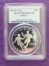 1994 S PCGS PR 69 DCAM World Cup 1 Dollar Coin $1 Commem Vintage SLAB
