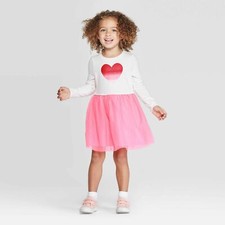 12M - Toddler Girls' Heart Tulle Dress  Bloomer Set Cat  Jack  Cream/Pink -