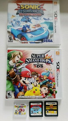 Nintendo 3 DS Games Super Mario Sonic Super Smash Bros Bee lot of 5 EuC
