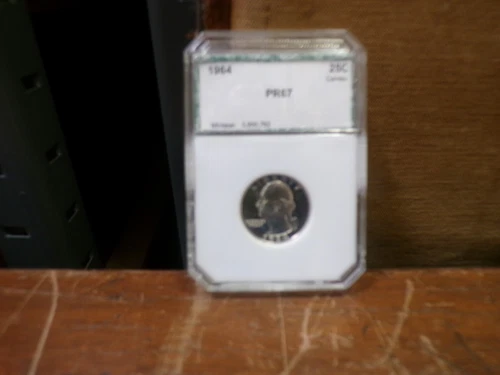 1964 WASHINGTON QUARTER SLABBED NOT GRADED 90 PCT PROOF