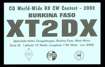 1 x QSL Karte Radio Burkina Faso XT2DX 2002 DX Contest   A164