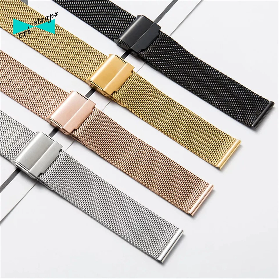 Cinturino orologio acciaio maglia milanese argento oro rosa nero sgancio rapido - Immagine 3 di 4