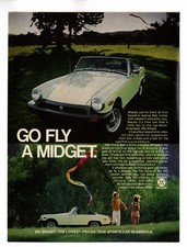 1977 MG Midget Convertible Vintage Print Ad "Go Fly A Midget" 1970s