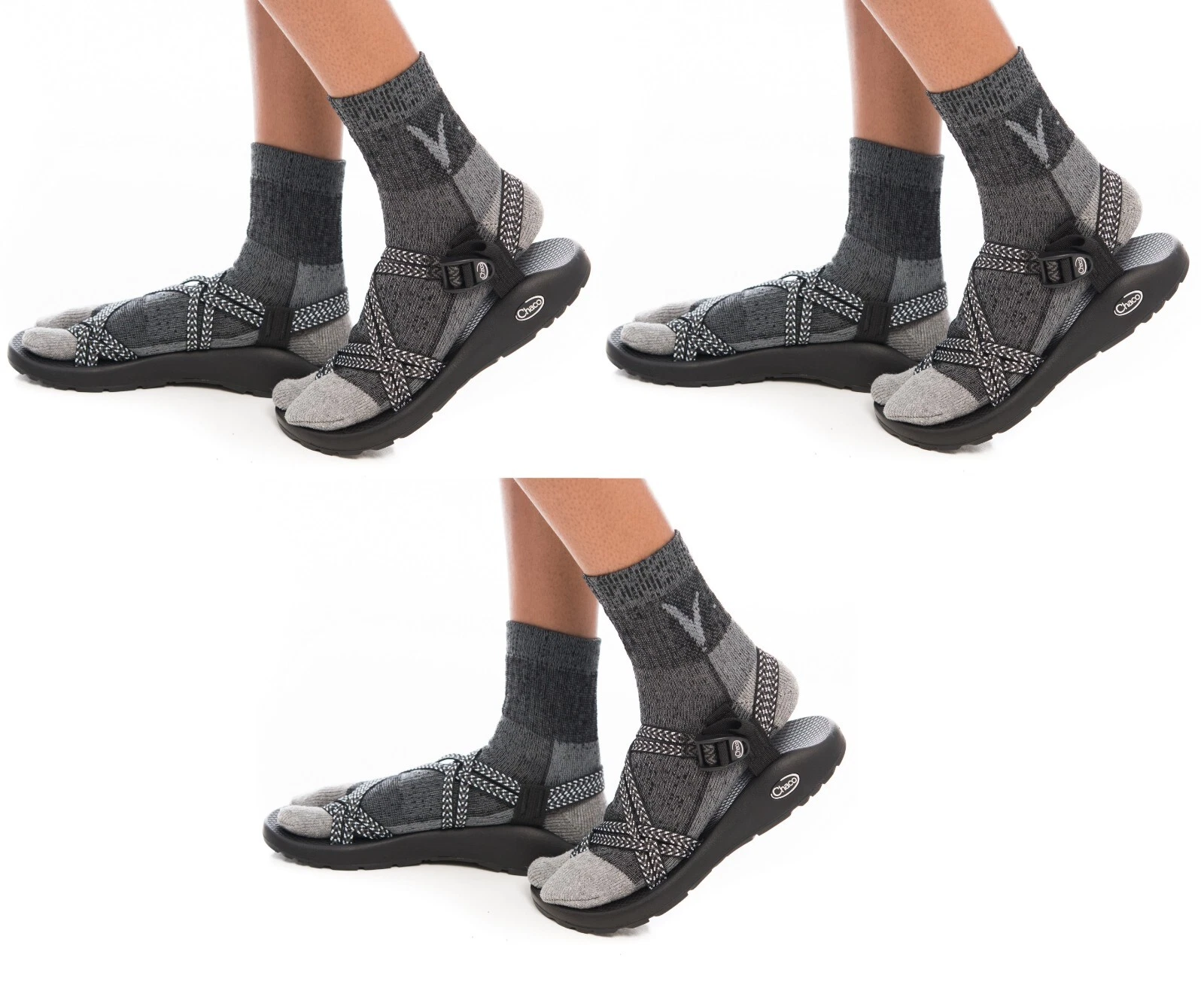 3 Pairs Charcoal Grey Wool Split Toe Tabi Socks For Hiking, Casual warmth