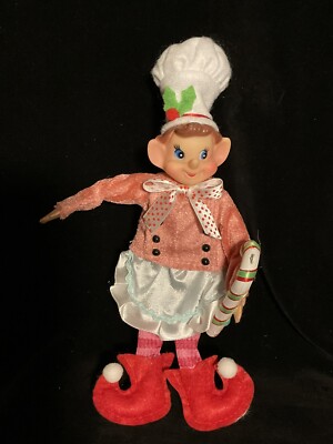 NEW CHRISTMAS PIXIE ELF 11'' DECORATIVE DOLL GREEN & RED ''BAKER'' DELUXE STYLE ''B''