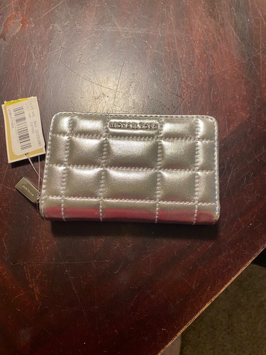 Michael Kors Geldbörse Jet Set Silber SM Leder Gesteppt Neu mit Etikett