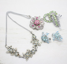 Vintage Jewellery Jewelcraft Pastel Rhinestone Brooch Necklace Earrings Job Lot