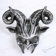 Goat Horns Devil Scary Full Face Halloween Costume Masquerade Ball Silver Mask
