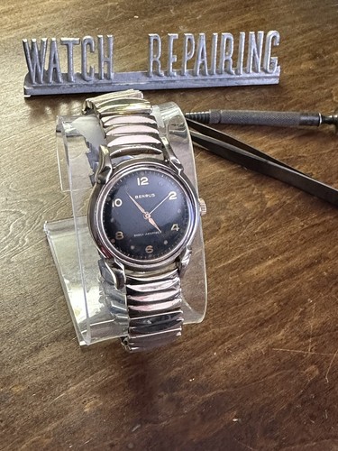 Vintage Benrus 17J Manual Wind-Black Dial-10K RGP-Fancy Lugs-Clean & Running