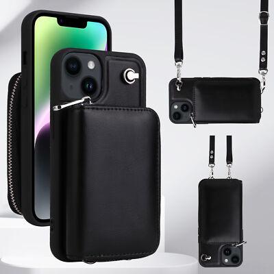 Crossbody Zipper Card Wallet Case Stand Cover For iPhone 15 14 13 Pro Max 12 11