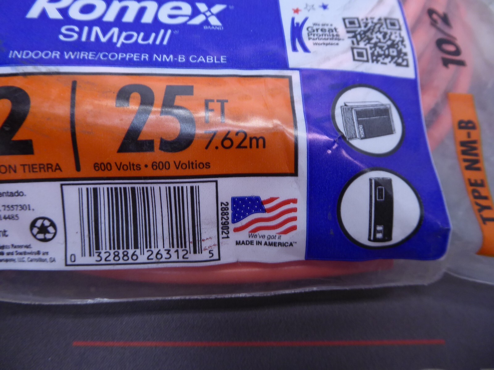 New Southwire Romex SIMpull 25' 10/2 NMB Wire Cable Orange 32886263125