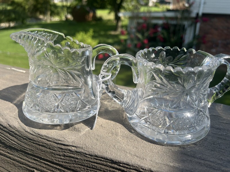 Vintage Cut Glass Cream And Sugar 