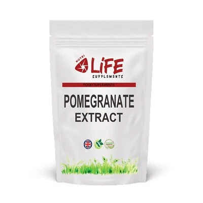 NUTRI LIFE SUPPLEMENTS Pomegranate Extract 500mg 90% Ellagic Acid Capsules Clean Vegan UK Supplements