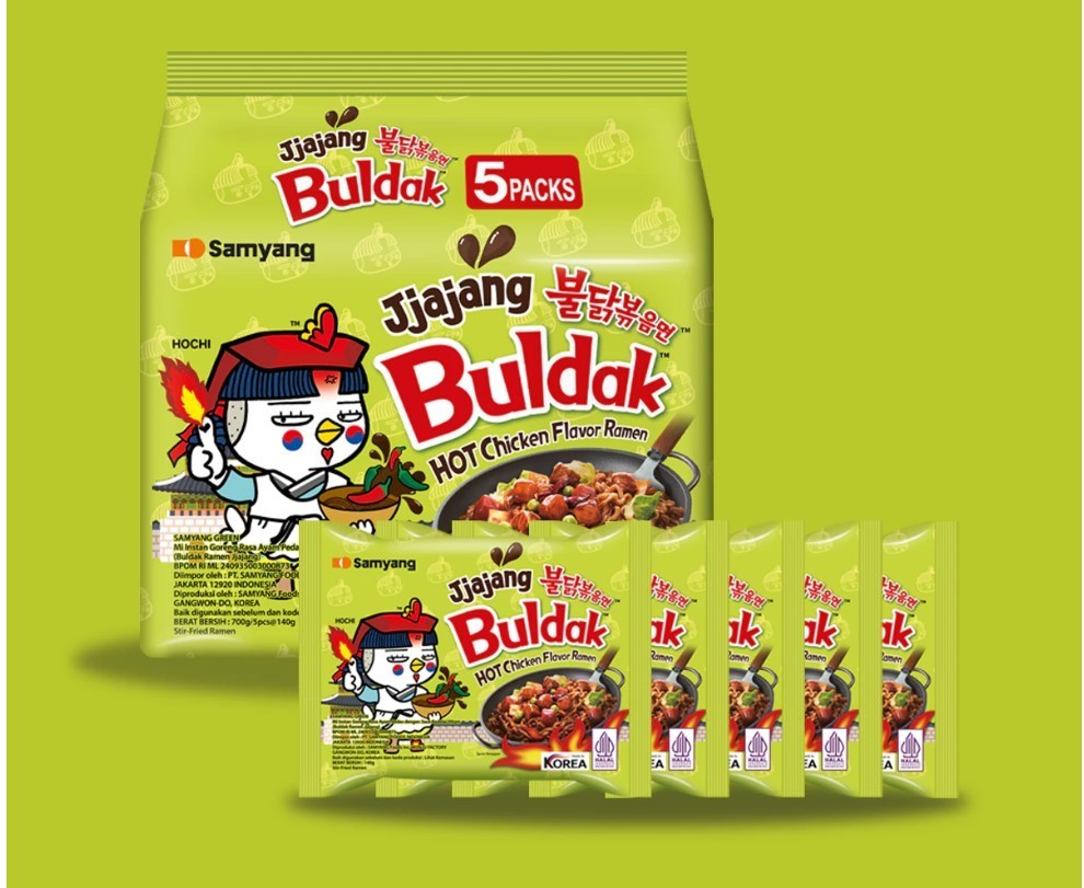 Samyang Jjajang Frijol Negro Picante Pollo Caliente Ramen (VERDE) Buldak 140g Paquete X5