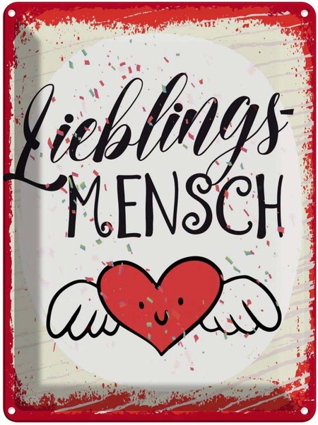 Blechschild 40X30 Cm Lieblingsmensch Herz Engel Rot Dekoration Spruch Zitat Deko-image