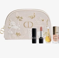 Dior Floral Embroidered Mesh Bag Couture Pouch 4pc Set Rose  Serum/L'Or/lipstick